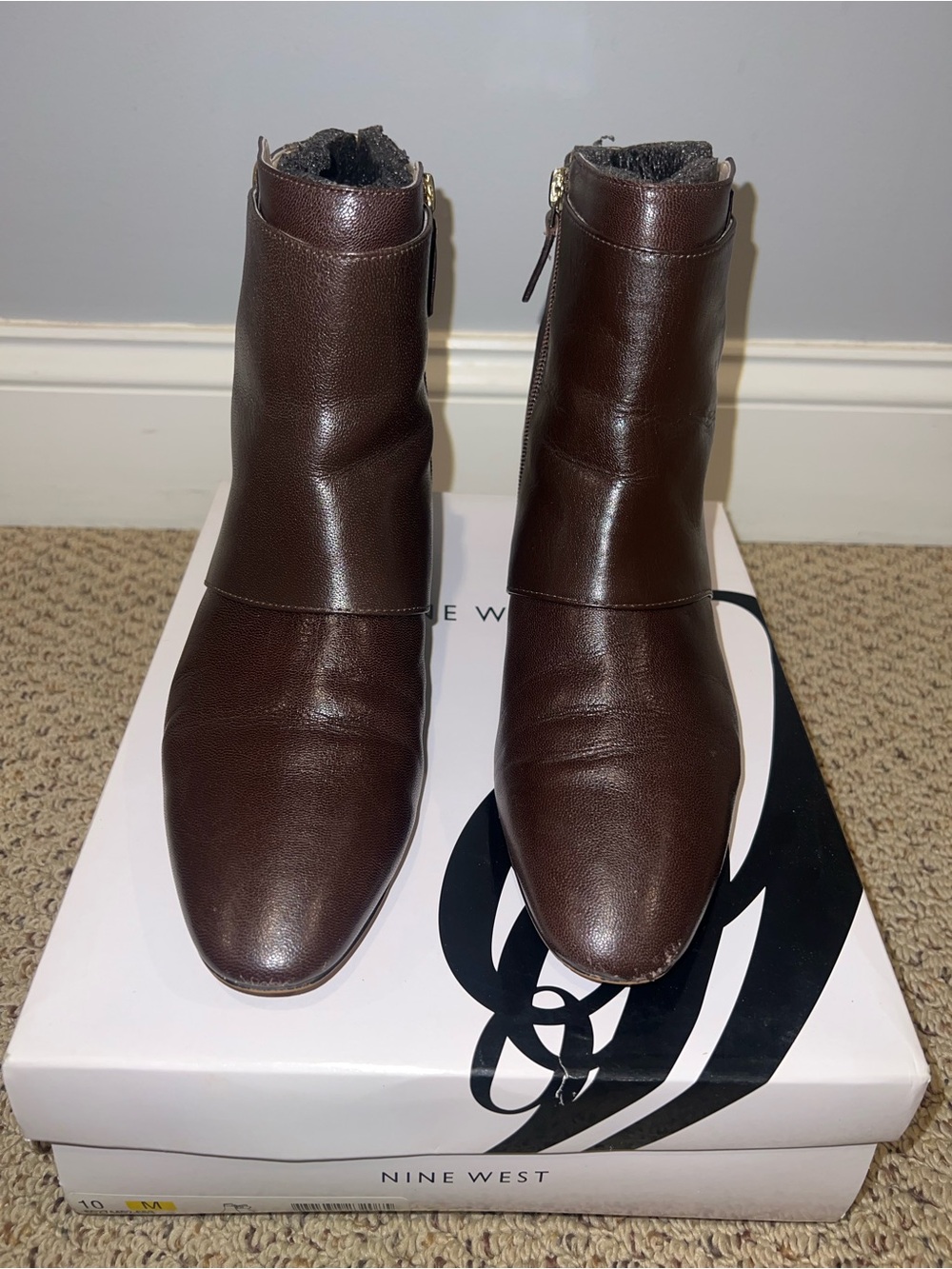 Nine West Dark Brown Leather Pointed Ankle Booties